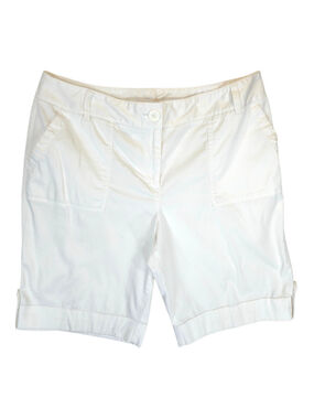 Chico’s White Cotton Bermuda Shorts Roll Tab Hem Size 2.5 Waist 34 Women's 14